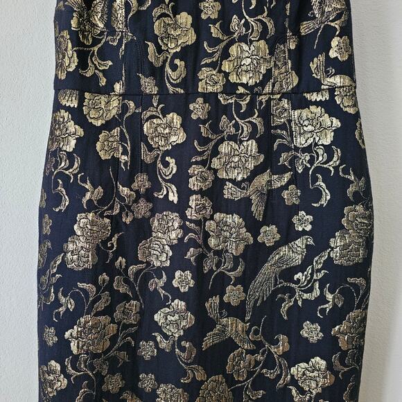 MAEVE Antropologie NWT Black & Gold Slim Jacquard Botanical Mini Dress Sz 14 - Picture 7 of 16